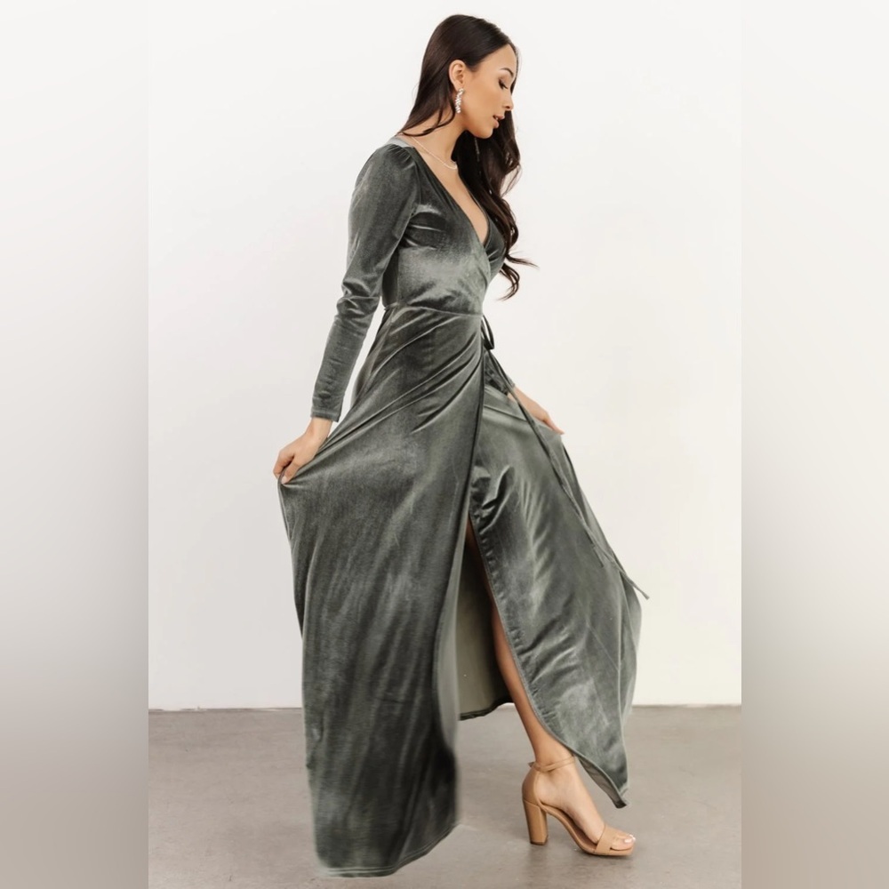 Baltic Born Esmerelda Velvet Wrap Maxi Dress in Eucalyptus